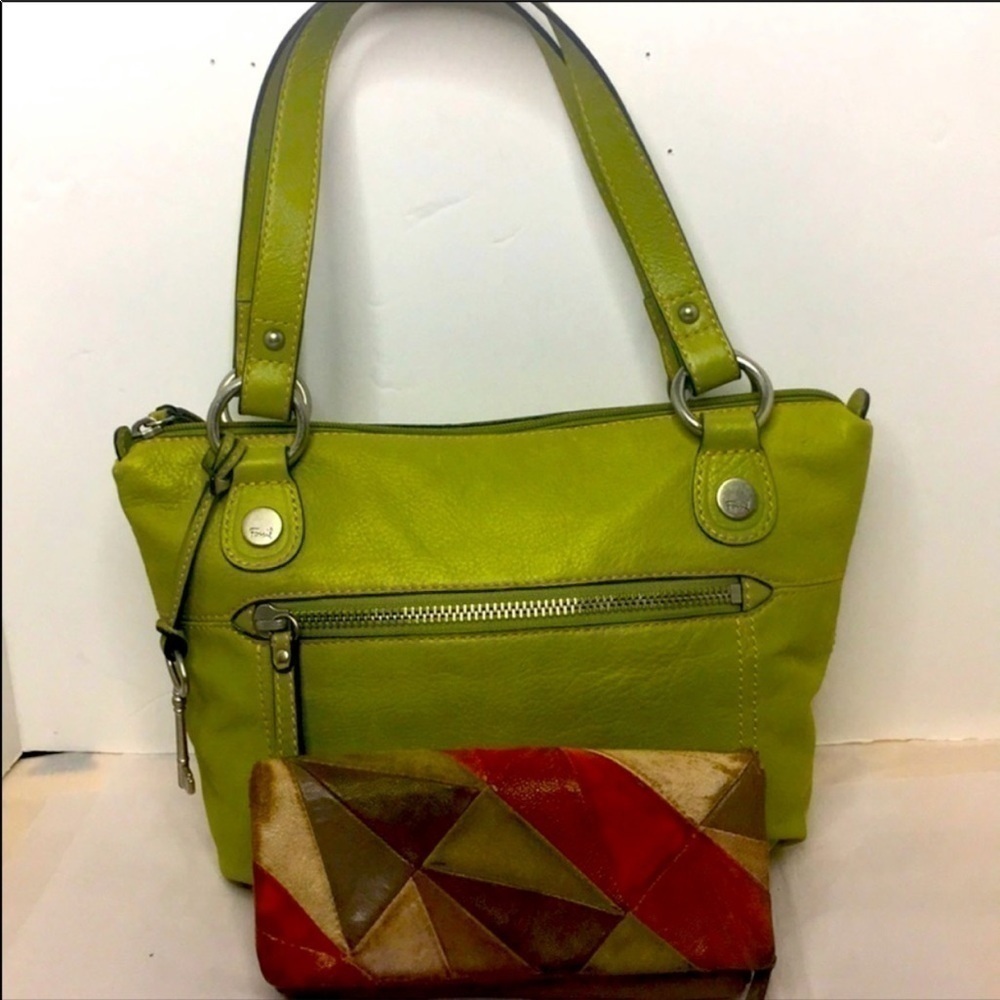 Fossil Hanover Top Zip Shoulder Bag Purse Lime